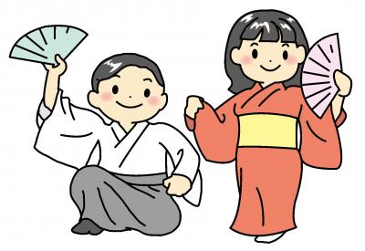 着物を着用して日本舞踊を踊る子どものイラスト
