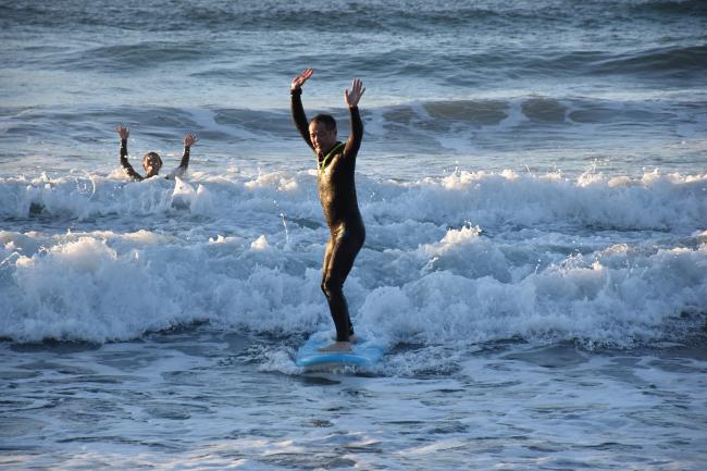 見事ボードの上に立ってライティングを成功させた市長