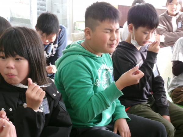 テイスティングを体験する子どもたちの写真