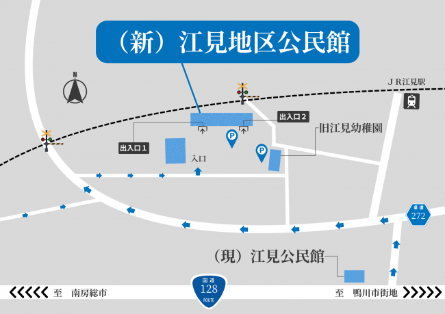 江見地区公民館までの地図